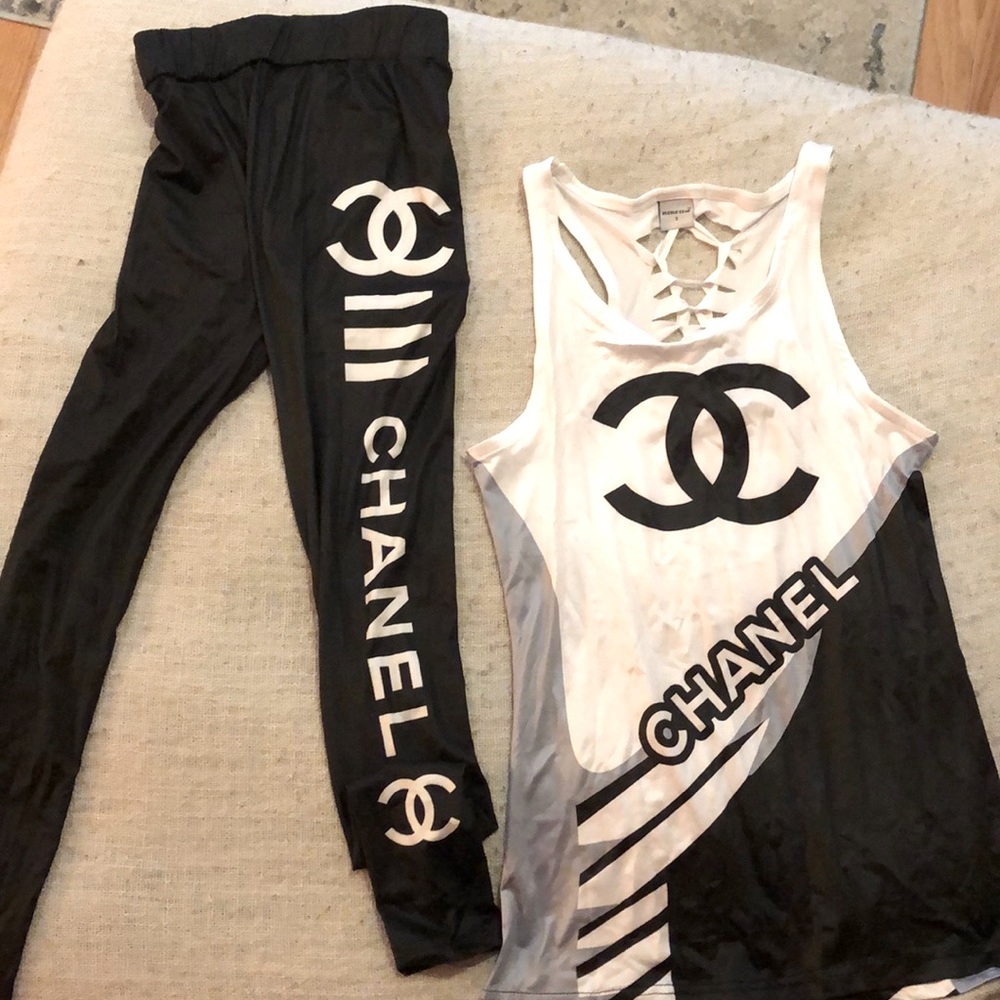 Leggings, sports bra tank top